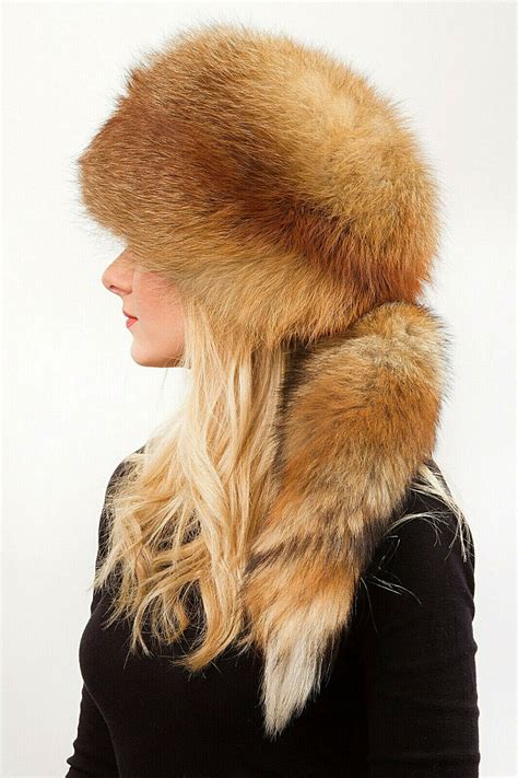 fox fur hat with tail